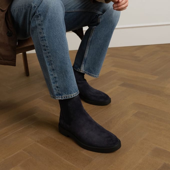 Manfield - Heren - Donkerblauwe suède chelsea boots - Maat 41