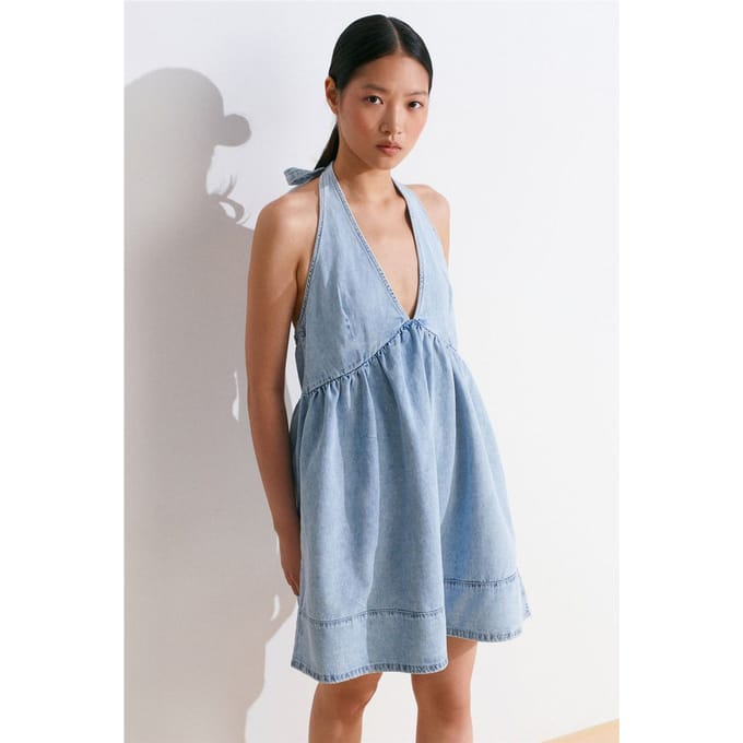 Mini Katoenen Denim Halterjurk