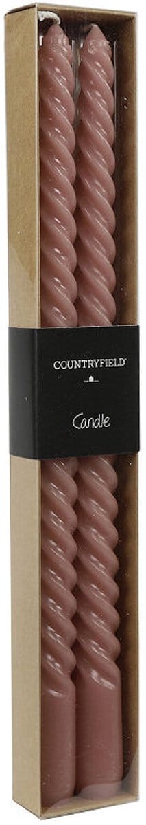 Countryfield gedraaide kaars, 2 stuks, roze, 30 cm
