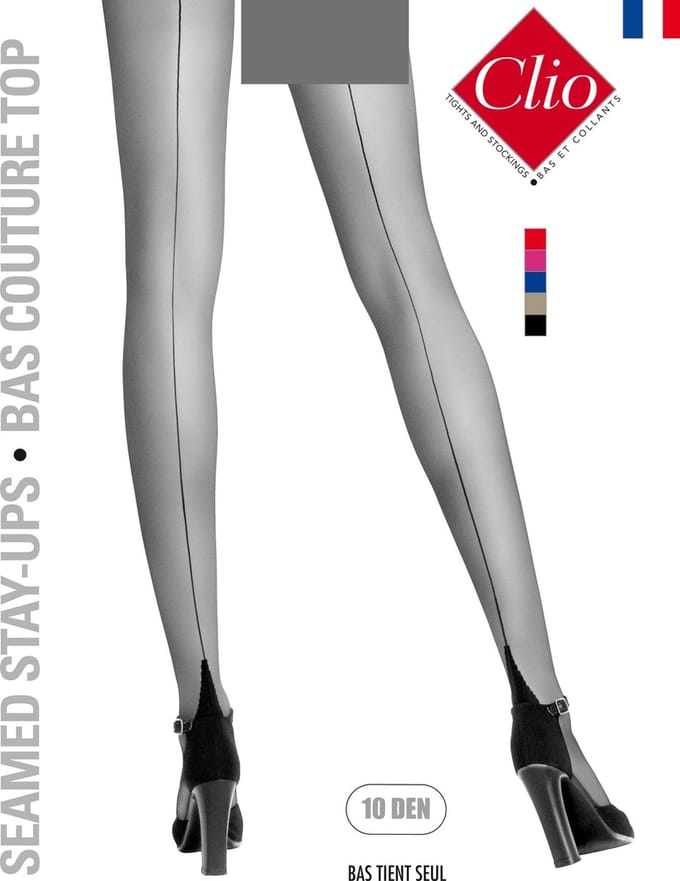Clio Hold Ups - Hold Up Kousen - Zwart met Rode Naad - 10 Den. - T3 - Medium