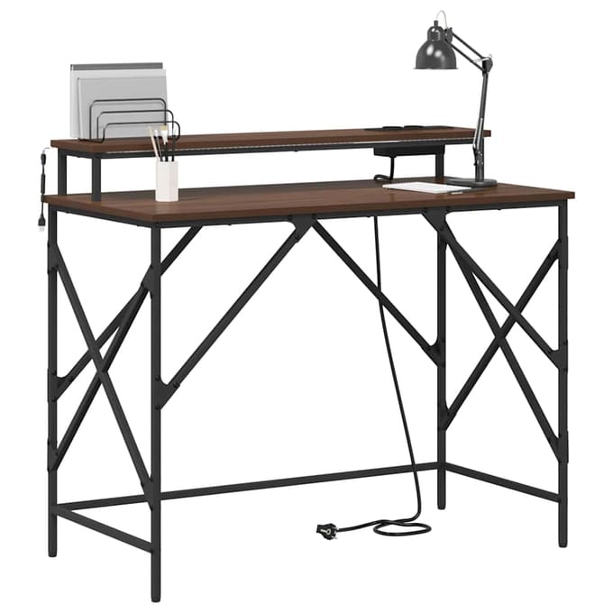 vidaXL - Bureau - Bruin - Eiken - 100 - x - 50 - x - 86,5 - cm - Bewerkt - hout