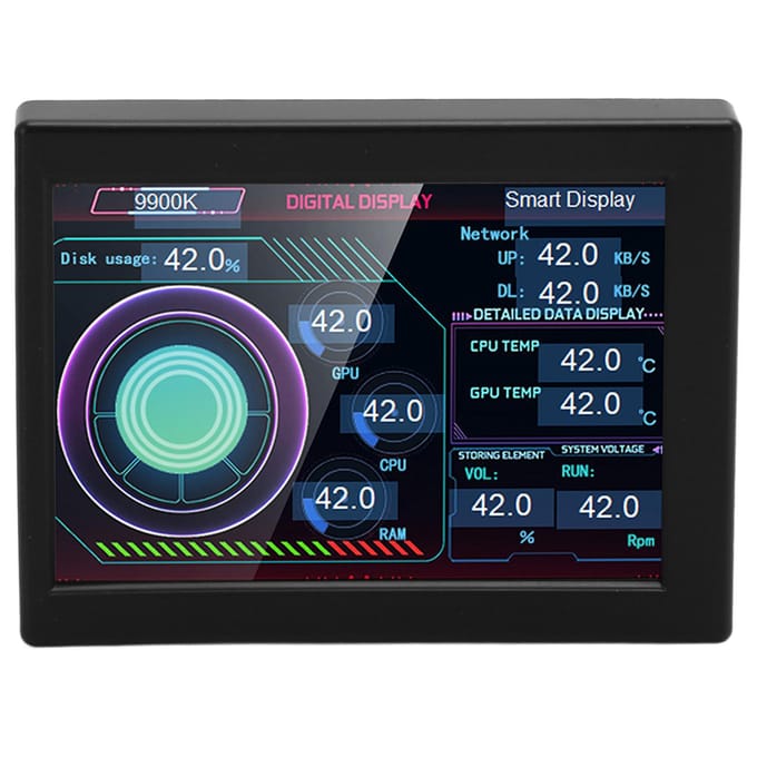 Computertemperatuurmonitor 3,5 inch IPS Type C Traploos dimmen Roterende Thema-editor PC CPU-gegevens zwart
