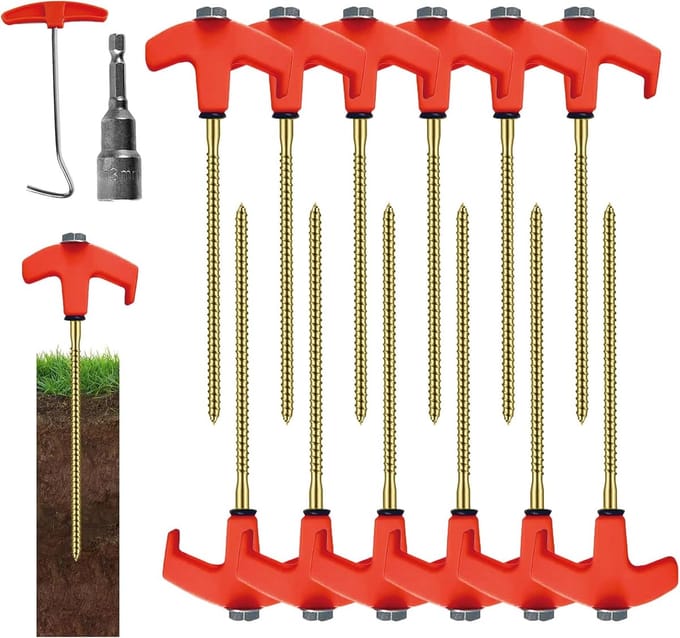 Tentharing Set - Grondpennen Kit - Buiten Verankeren - Zeskant Schroefdraad - 12 Stuks - Veelkleurig