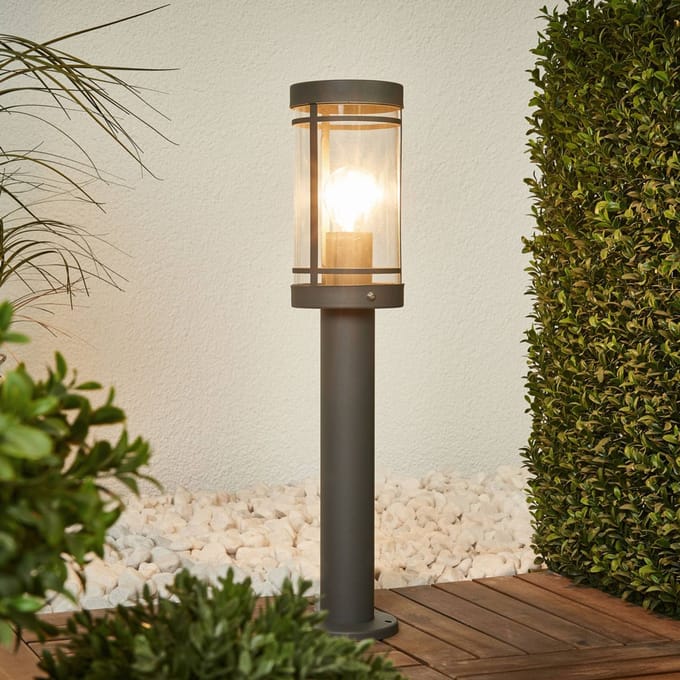 Lindby - buitenlamp - 1licht - Roestvrij staal, polycarbonaat - H: 50 cm - E27 - donkergrijs, helder
