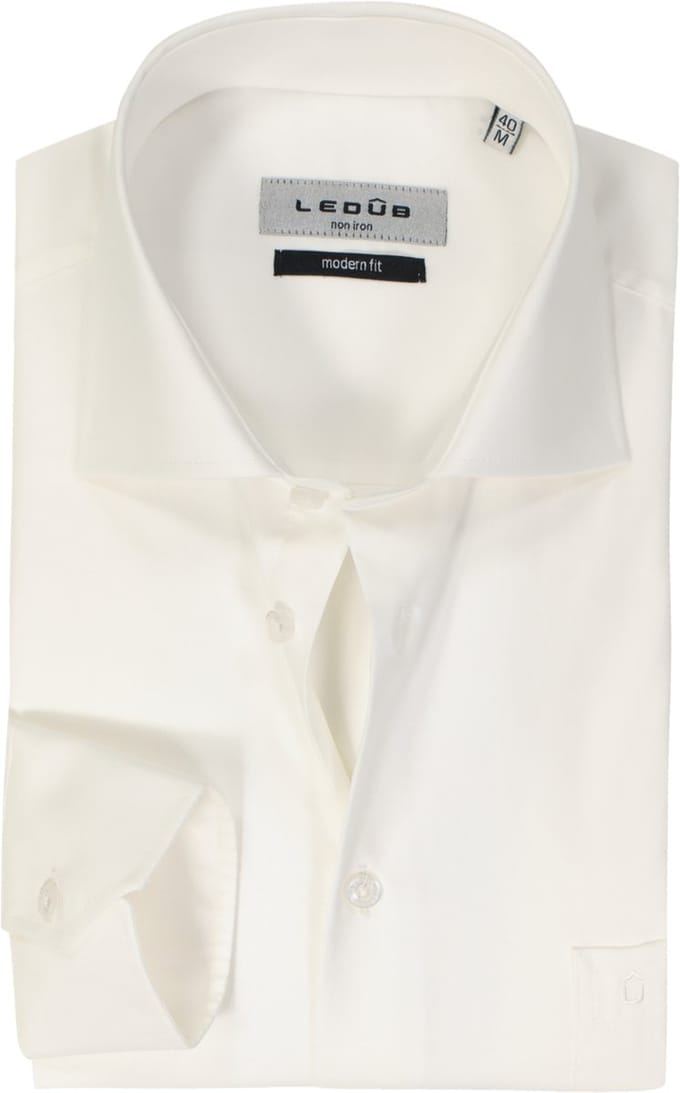 Ledub modern fit overhemd - beige twill - Strijkvrij - Boordmaat: 45