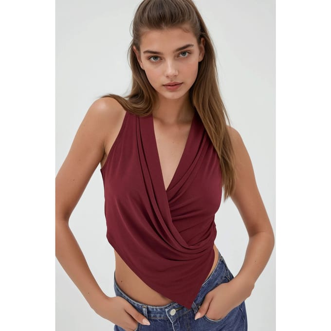 Gelaagde Halter Nek Mouwloos Crop Top