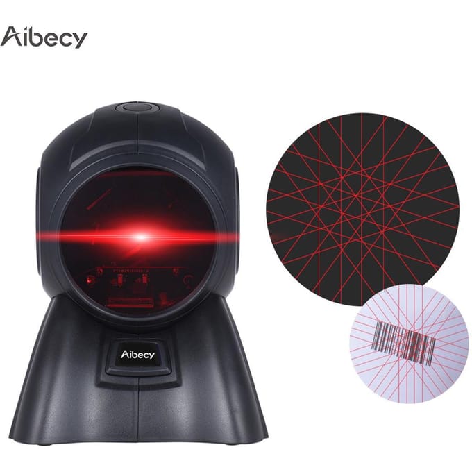 Aibecy Omnidirectioneel 20 lijnen 1D USB Orbit Barcodescannerlezer Automatisch scannen 1800t / s Snelheid black