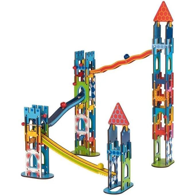 Goki knikkerbaan ridderkasteel kleurrijk speelgoed voor kinderen.