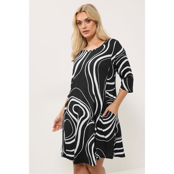 Yours Zwarte Abstracte Swirl Tuniekjurk Size 46