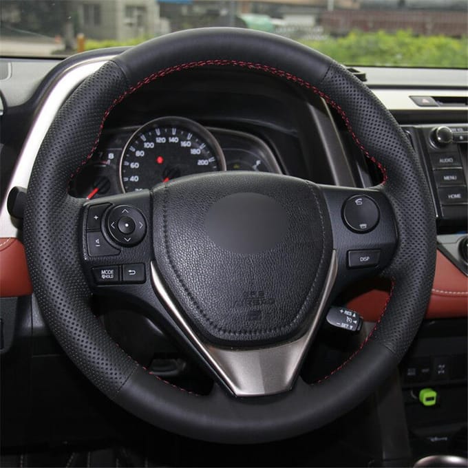 Housse de volant de voiture à coudre à la main, pour Toyota RAV4 2013 – 2018 Corolla 2014-2018 gray
