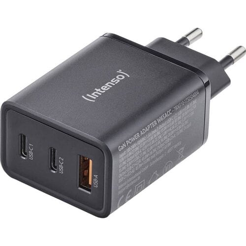 Intenso W65ACC GaN USB-oplader 65 W 1x USB-A, 2x USB-C Zwart Binnen GaN, USB Power Delivery (USB-PD)