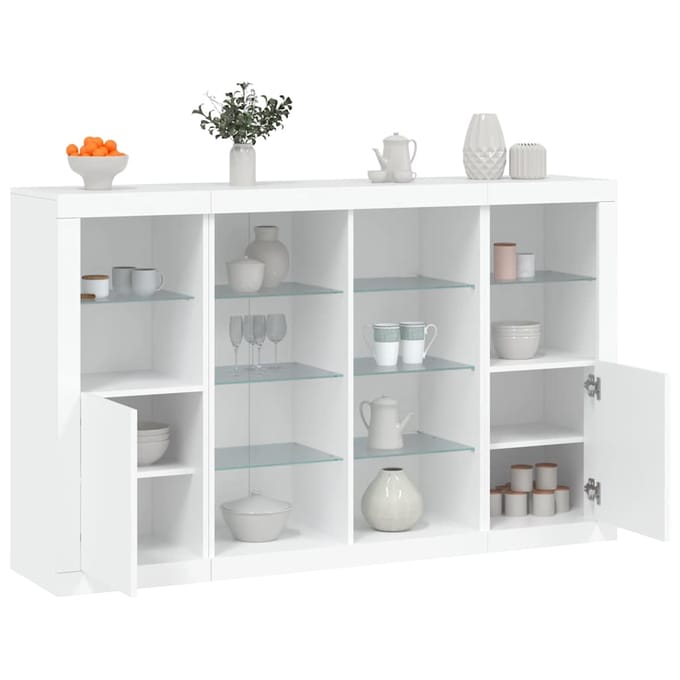 vidaXL - Dressoirs - met - LED-verlichting - 3 - st - bewerkt - hout - wit