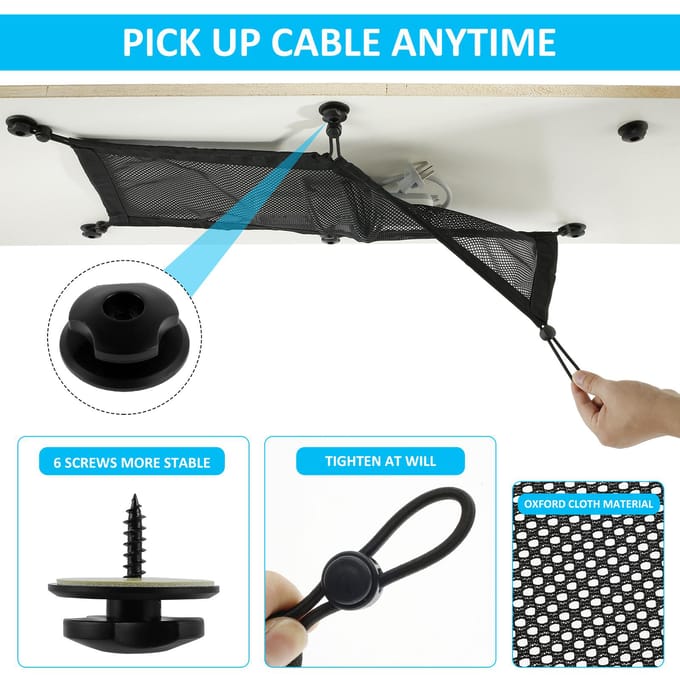 Kabel Organizer Houder Onder Bureau Draad Management Net Grote Capaciteit Flexibel Verstelbaar Privacy Onder Bureau Mesh Kabel Organizer gray