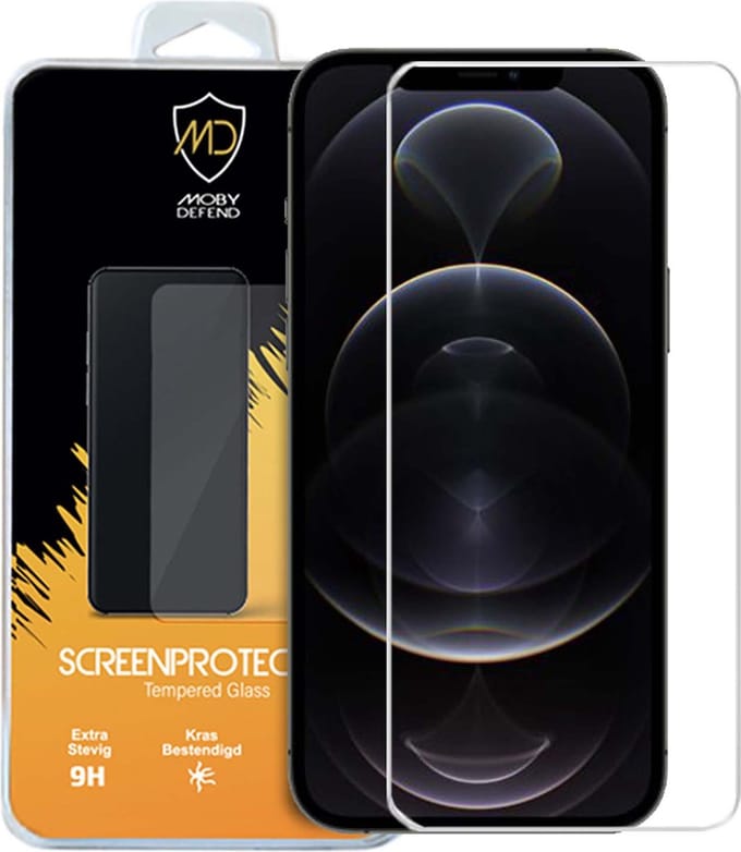 MobyDefend Screenprotector - Geschikt voor Apple iPhone 12 Pro Max - Case-Friendly Screensaver - Gehard Glas