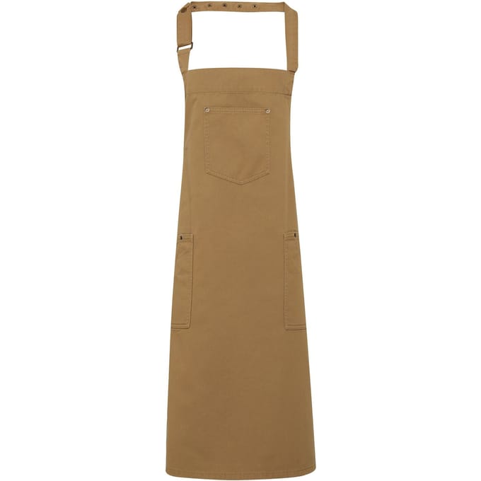 Premier Unisex Chino Cotton Bib Apron (Khaki)