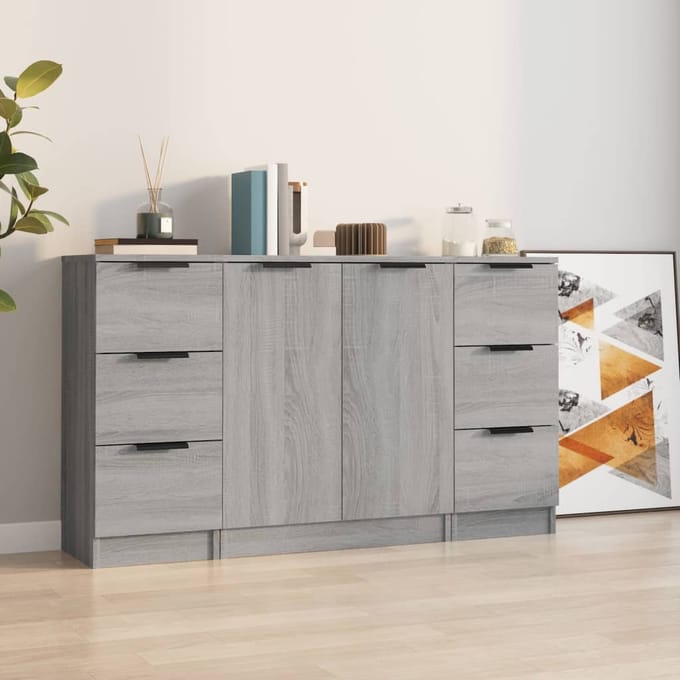 vidaXL - Dressoirs - 3 - st - bewerkt - hout - grijs - sonoma - eikenkleurig