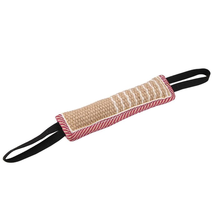 Bâton d'entraînement à la morsure et à la traction pour chien, en coton lin durable, avec deux poignées beige