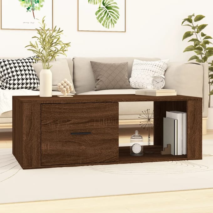 vidaXL - Salontafel - 100x50,5x35 - cm - bewerkt - hout - bruin - eikenkleur