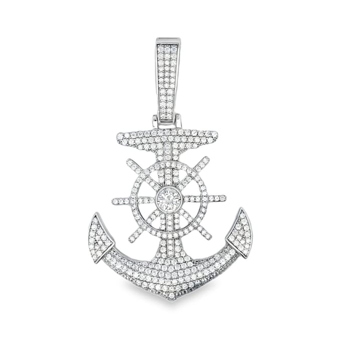 Juwelier Zwartevalk zilveren (gerhodineerd) anker hanger met scheepsroer - 24.308