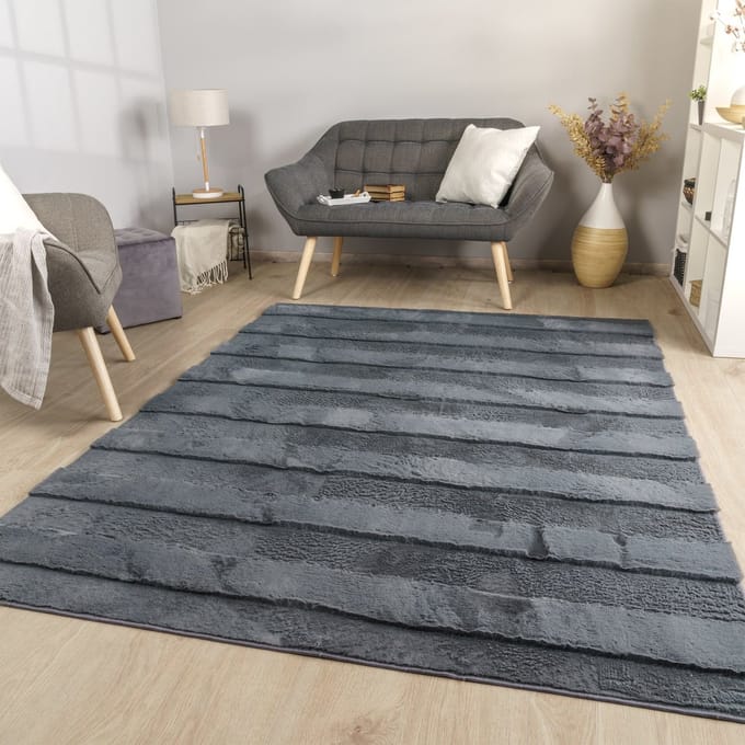 Woonkamertapijt eetkamer lange pool strepen design boho scandi look effen 160 x 220 cm Rechthoek 160 x 220 cm Rechthoek antraciet