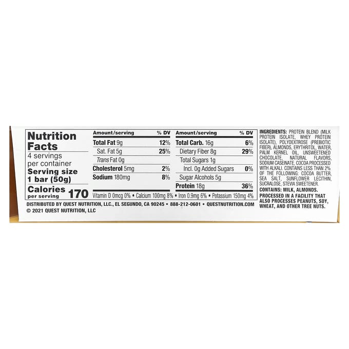 Quest Nutrition, Barre Protéinée, Pâte à Cookies aux Pépites de Chocolat Trempée, 4 Barres, 1,76 oz (50 grammes) Chaque