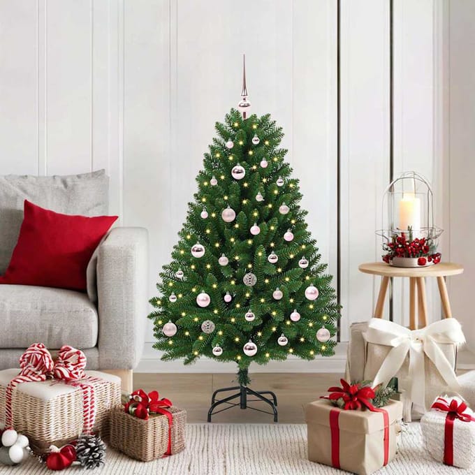 vidaXL - Kunstkerstboom - met - piek - en - kerstbal - 120 - cm - 150 - LED's - Warmwit