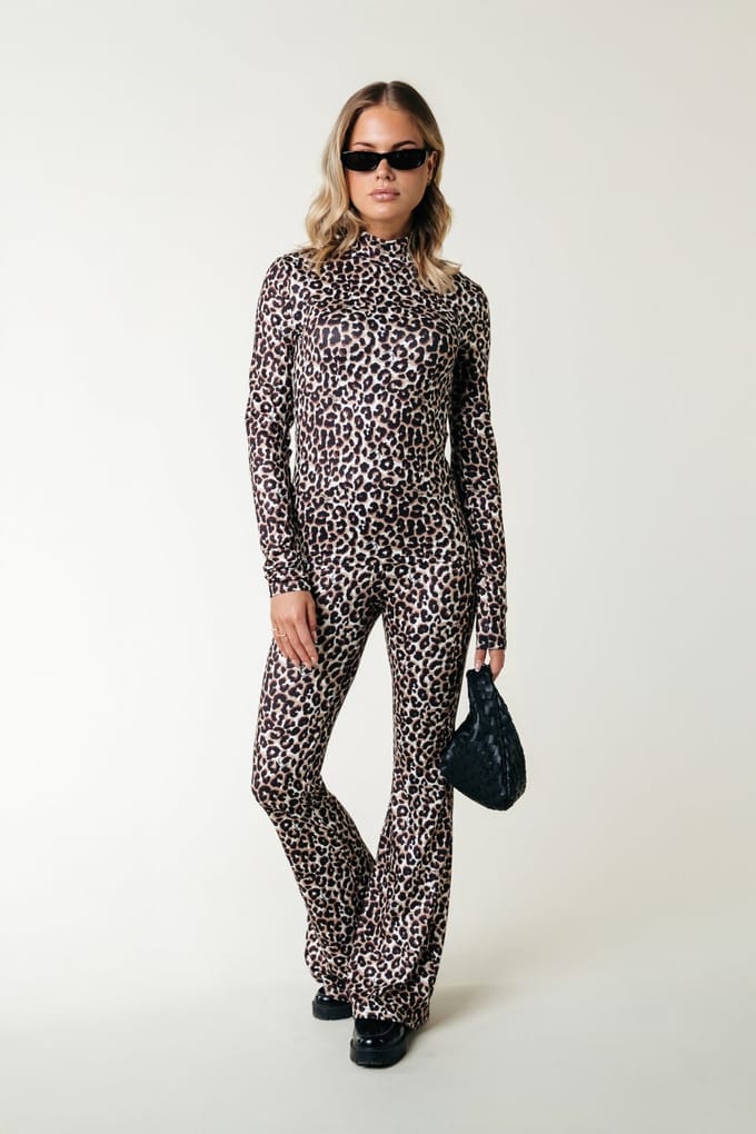 Colourful Rebel Leopard Peached Extra Flare Pants Brown Größe: S | Ausgestellte Hosen Outlet | Damen | Braun