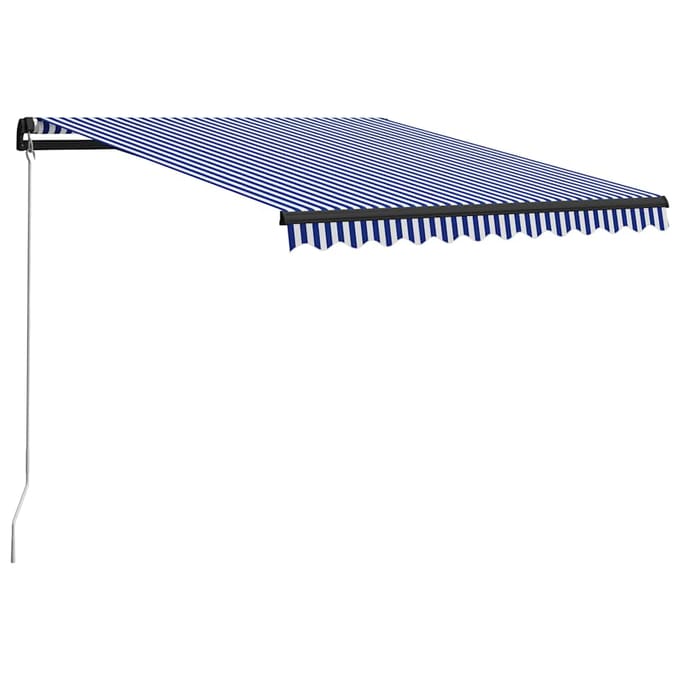 vidaXL - Luifel - handmatig - uittrekbaar - met - LED - 300x250 - cm - blauw - en - wit