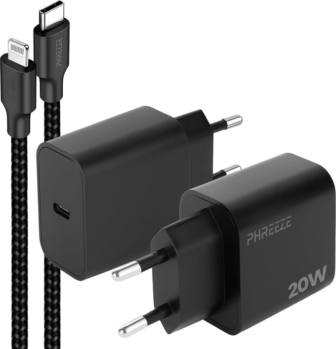 Phreeze usb C adapter met kabel geschikt voor iPhone en iPad met Lightning kabel - 1 meter - Snellader met kabel