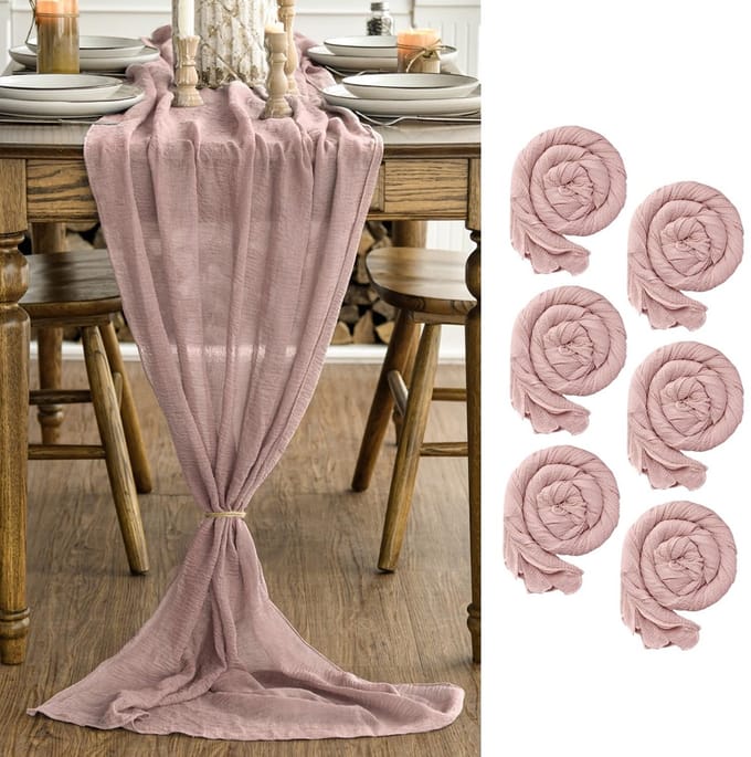 Dailygoods - Tafelloper Boho van Gaas 80 x 300 cm, 6 Stuks in Roze