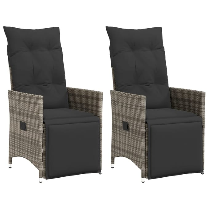 vidaXL - Tuinstoelen - 2 - st - verstelbaar - met - kussens - poly - rattan - grijs