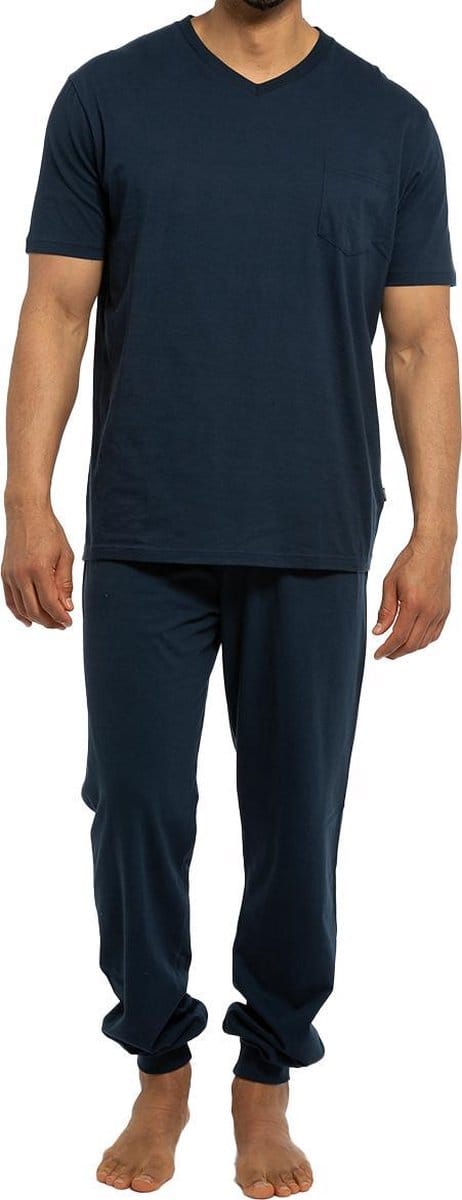 Ammann Heren pyjama t shirt met broek lang met boord Cotton