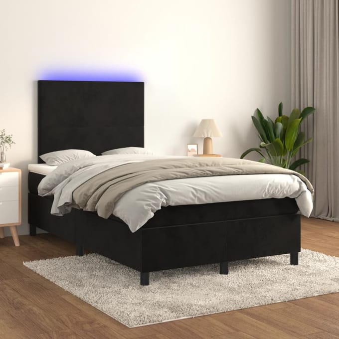vidaXL - Boxspring - met - matras - en - LED - fluweel - zwart - 120x200 - cm