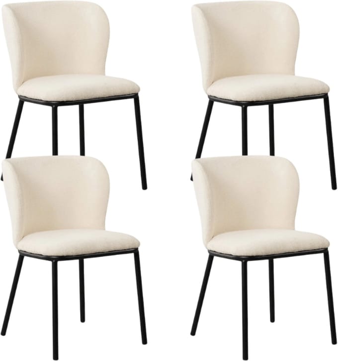 Dimehouse Set van 4 Eetkamerstoelen Tess Wit Bouclé Stof - Zonder Armleuningen - Stof - Scandinavisch & Basic