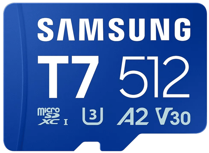 Samsung T7 microSDXC-kaart Retail 512 GB UHS-I U3, A2 Application Performance Class, Class 10, v30 Video Speed Class