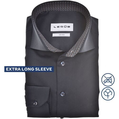 Ledûb Overhemd Uni Color Extra Lange Mouw Abstract Detail Mouwlengte 7 Navy / male