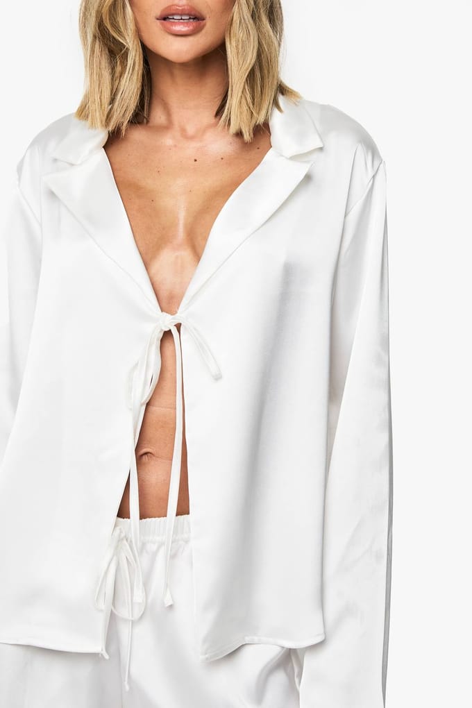 boohoo Dames Bruids Satijn Overhemd | Ivory | Maat: 12