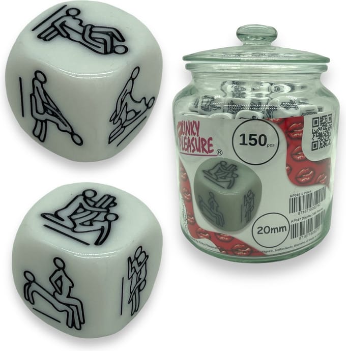 Dobbelsteen Wit Met Erotische Standjes Mega Pot 150 Stuks