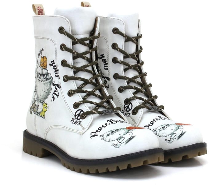 Goby Peace Biscuit Boots – Dames Lange Veterboots – Vegan Leer – Handgemaakt – Maat 42