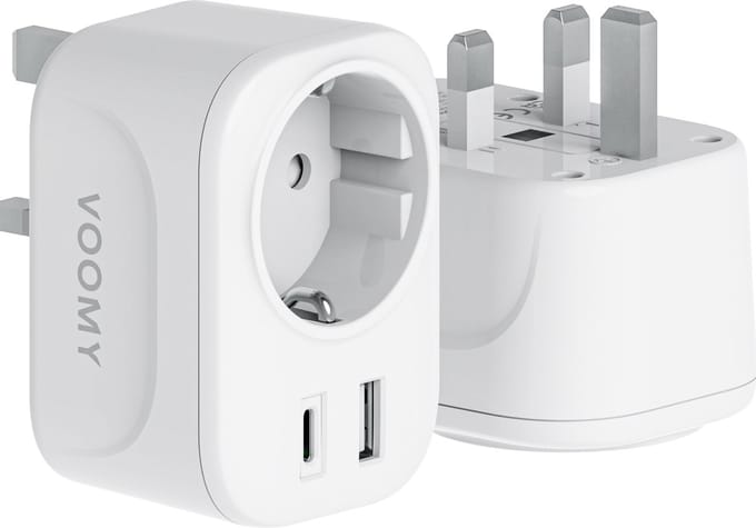 Voomy Reisstekker Engeland/UK - USB-C & USB-A - Wereldstekker Type G - Wit