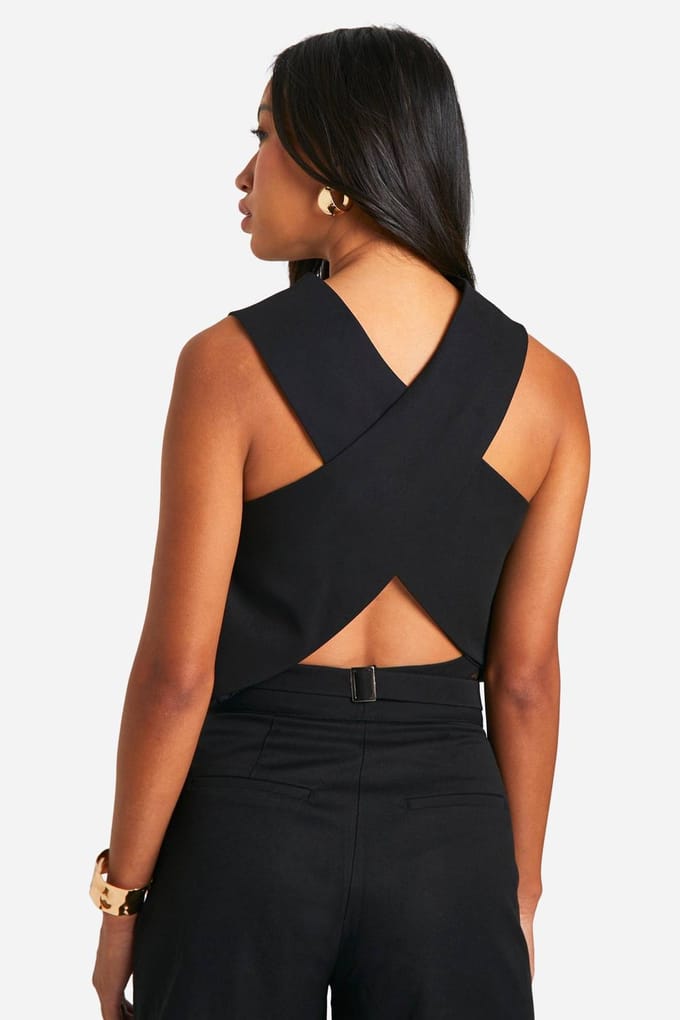 boohoo Dames Geweven op maat gemaakte vest met open rug | Black | Maat: Small