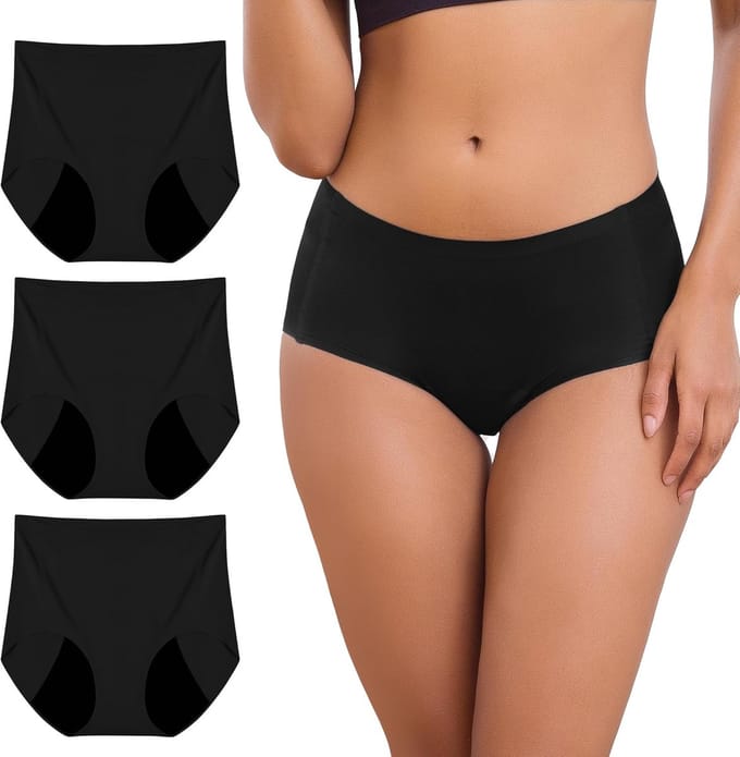 Menstruatieondergoed voor Lichte Bloedingen - Naadloos, Hoge Taille, Microvezel, 3 Stuks