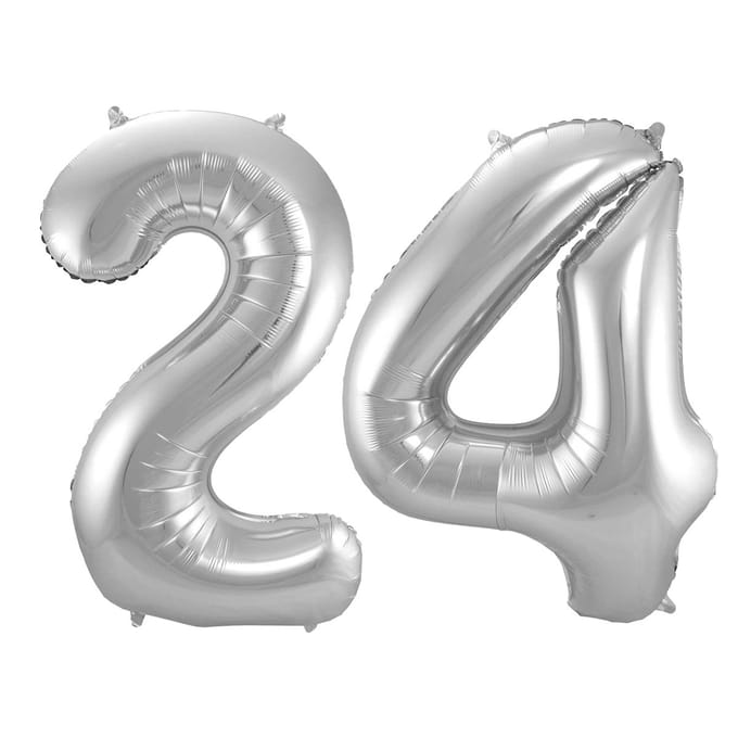 Folieballon 24 jaar - Zilver - 86 cm