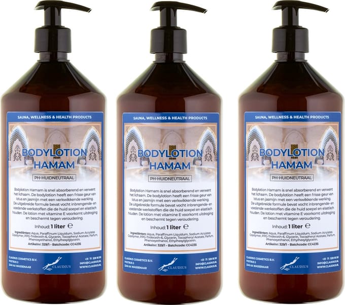 Bodylotion Hamam 1 Liter - met gratis pomp - set van 3 stuks