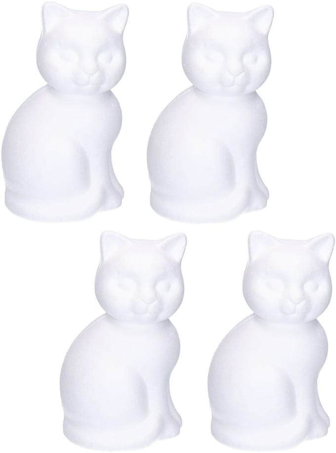 Rayher hobby Piepschuim dieren poes/kat - 4x - wit - 23 cm - zelf decoreren