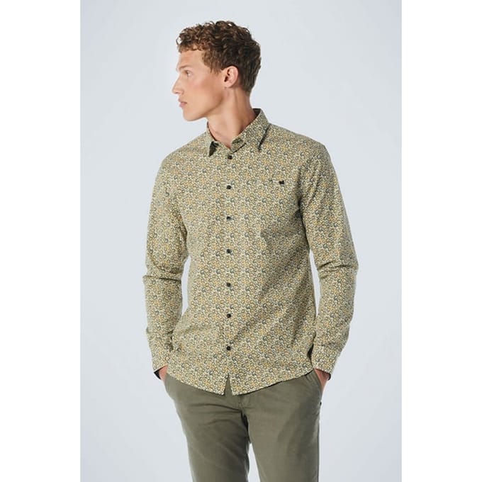 No Excess Shirt Stretch Allover Printed Olive Größe: S | Casual hemden Outlet | Herren | Grün