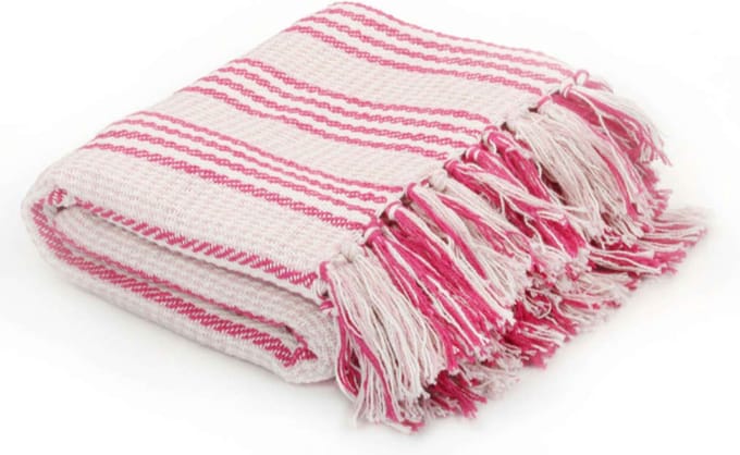 Plaid strepen 220x250 cm katoen roze en wit