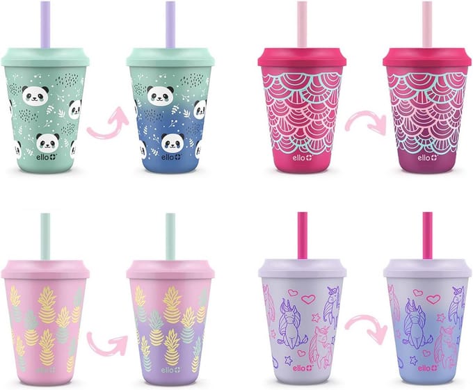4 Herbruikbare Drinkbekers met Deksel en Rietje voor Kinderen - 340ml