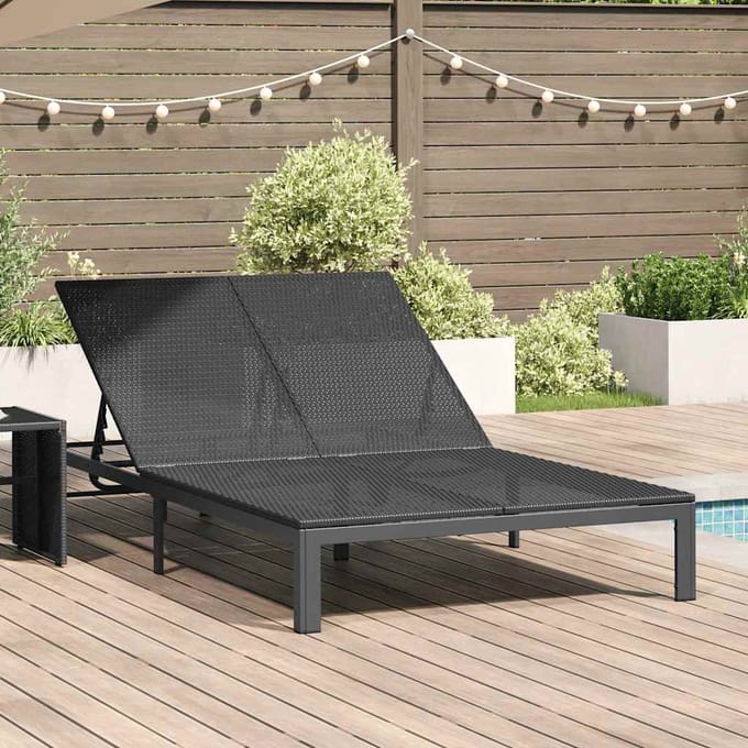 vidaXL Ligstoel Zwart 206 x 115 x 75 cm poly rattan