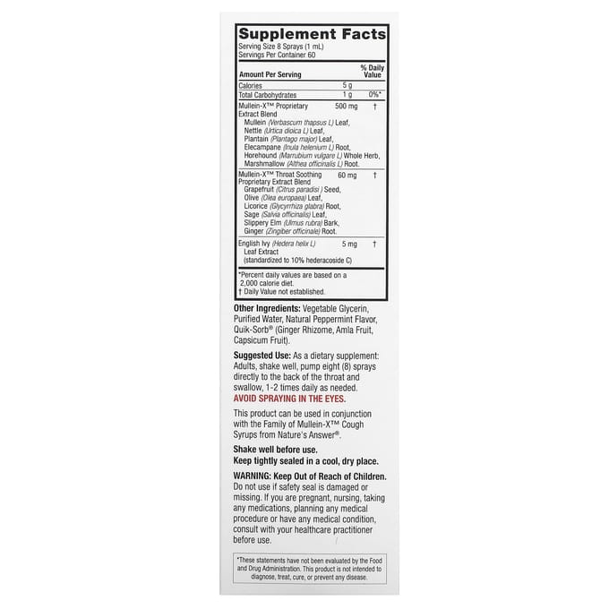Nature'S Answer, Natural Mullein-X Throat Spray, 60Ml(2Fl Oz) green
